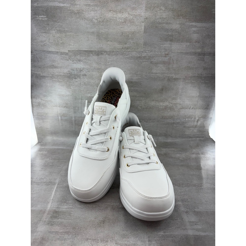 Skechers BOBS Slip-ins White Sneakers 114812W Women Sz 12 Wide Leopard Insole